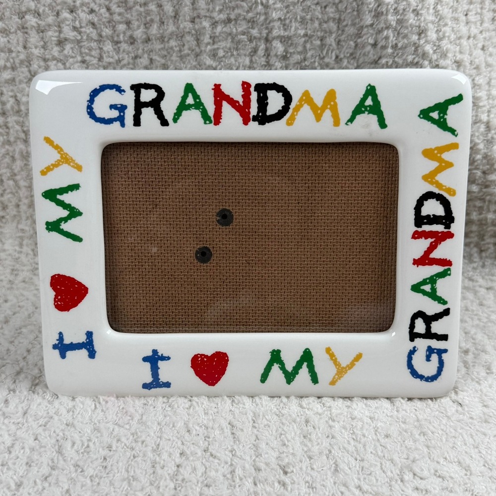 Vintage Fetco‎ I Love My Grandma Ceramic Picture Frame White Primary Colors 5x7